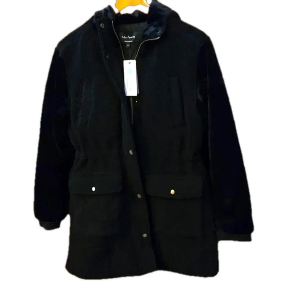 NWT Eden Society Black Sherpa Jacket Coat Quilted Lining Women size S